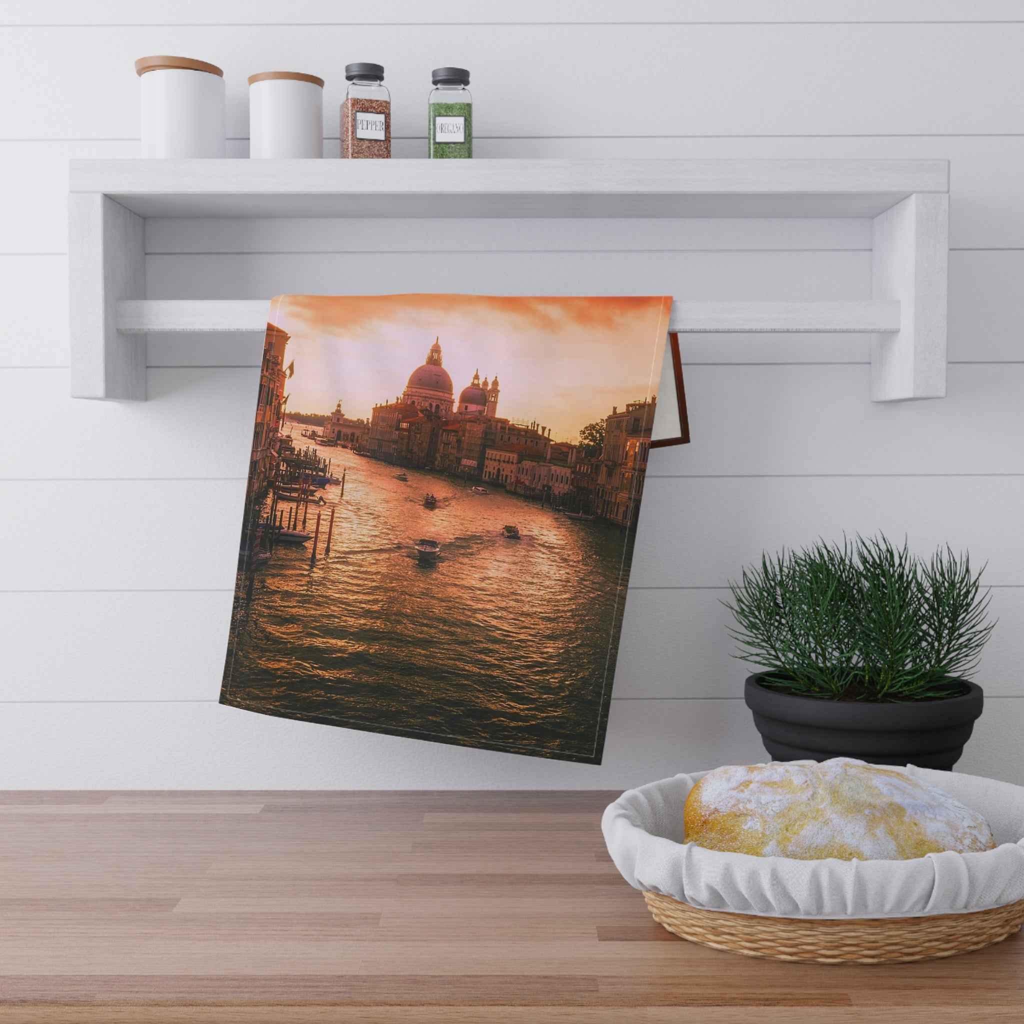 Venice Sunset Tea Towels | Kitchen Decor | Gift for Home Chefs | Mediterranean Style | Housewarming Gift | Vintage Wall Art